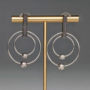 Silver Double Hoop-and-Ball Earrings